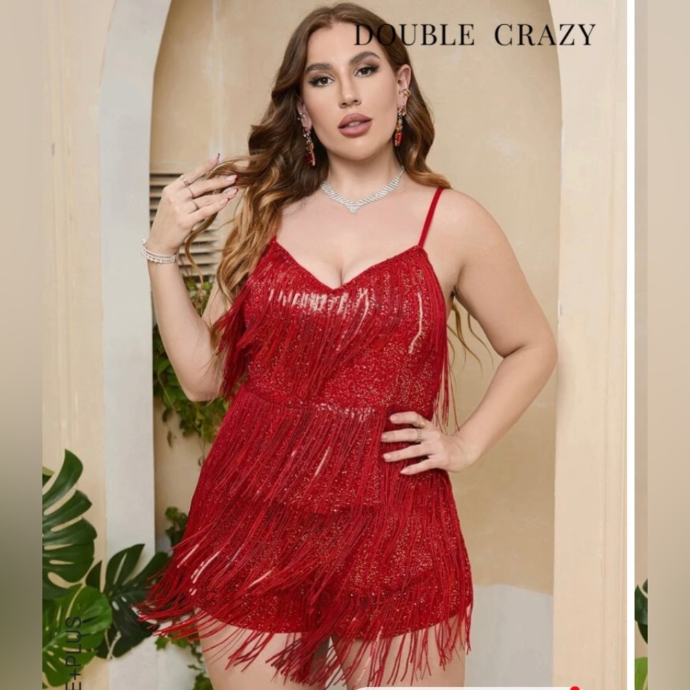 Red sequin fringe romper!